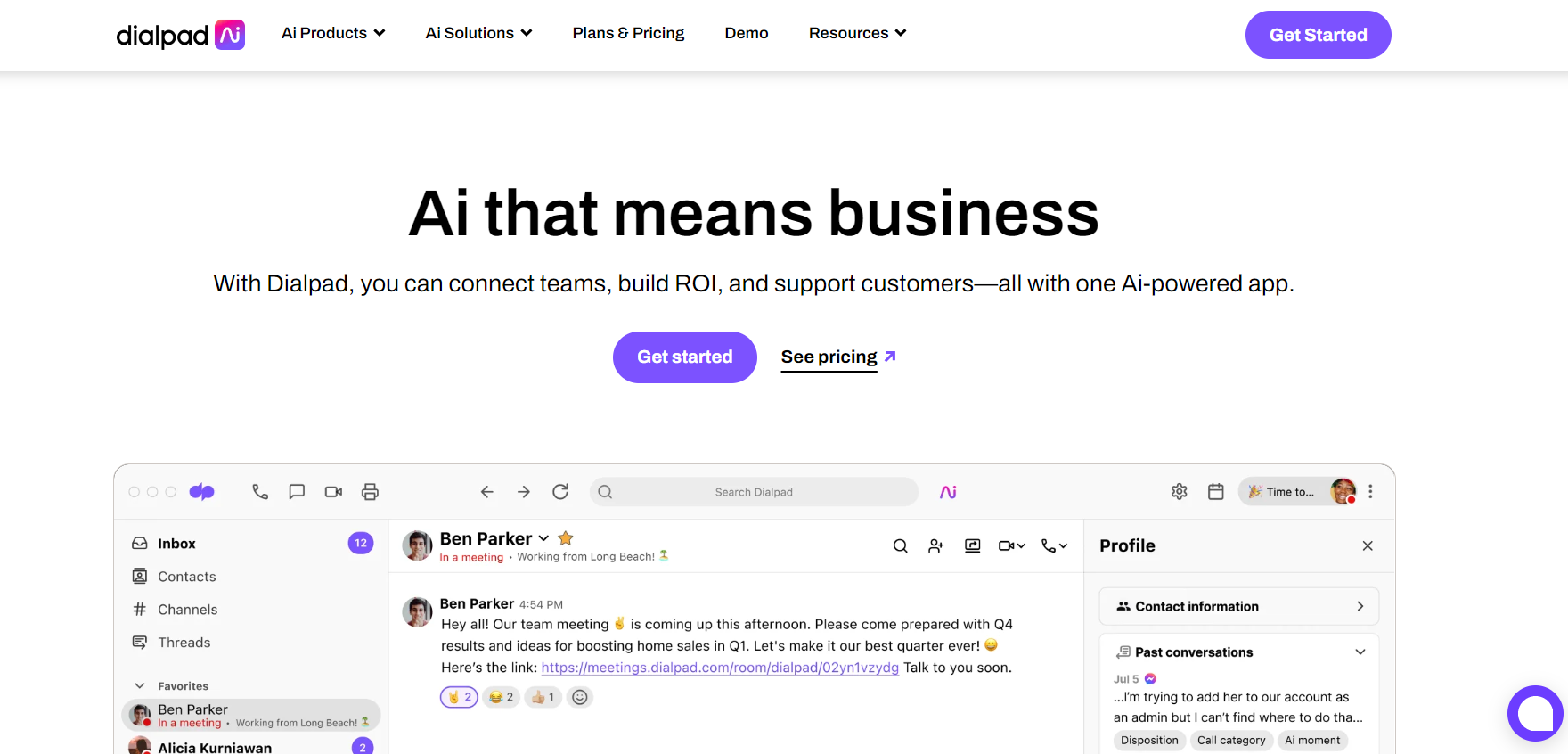 Dialpad homepage - customer intelligence solution
